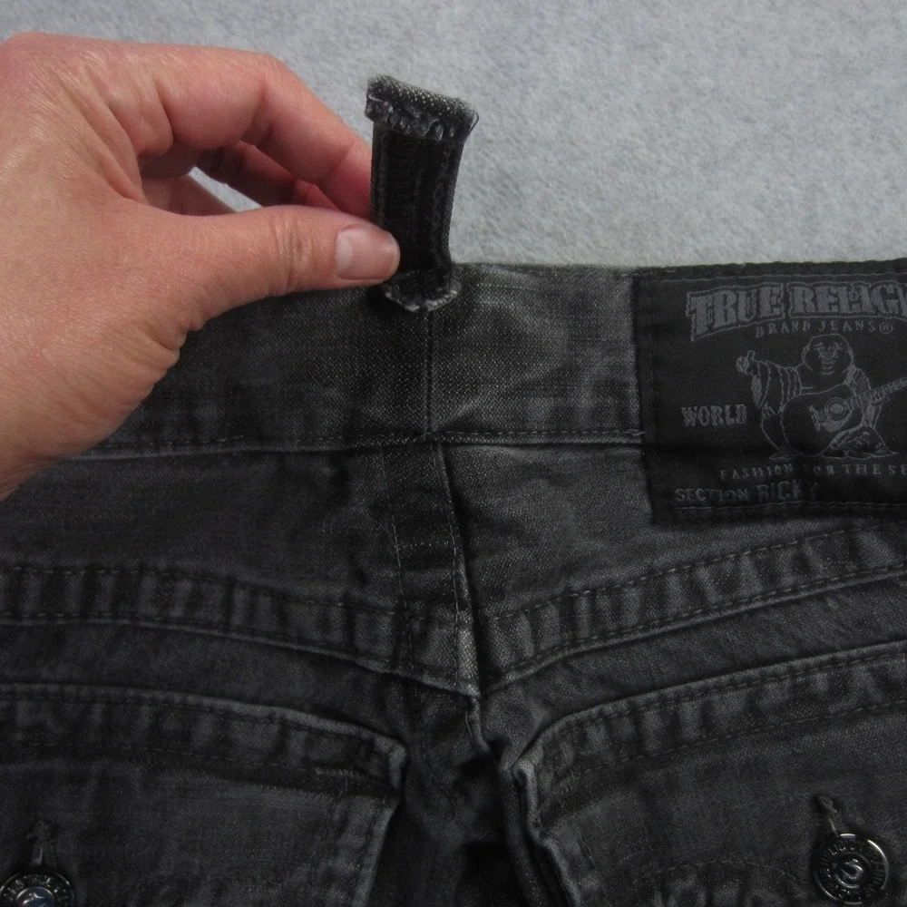 True Religion Jeans‎ Mens 32x30.5 Gray Ricky Straight Leg Flap Pocket Denim USA